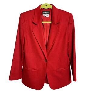 Vintage Women's Sag Harbor Petites 100% Pure New Wool Red Lined Blazer Size 8P